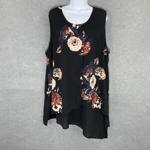 Melissa McCarthy Seven7‎ Top Womens Sz 3X Black Floral Sleeveless Layered Flowy